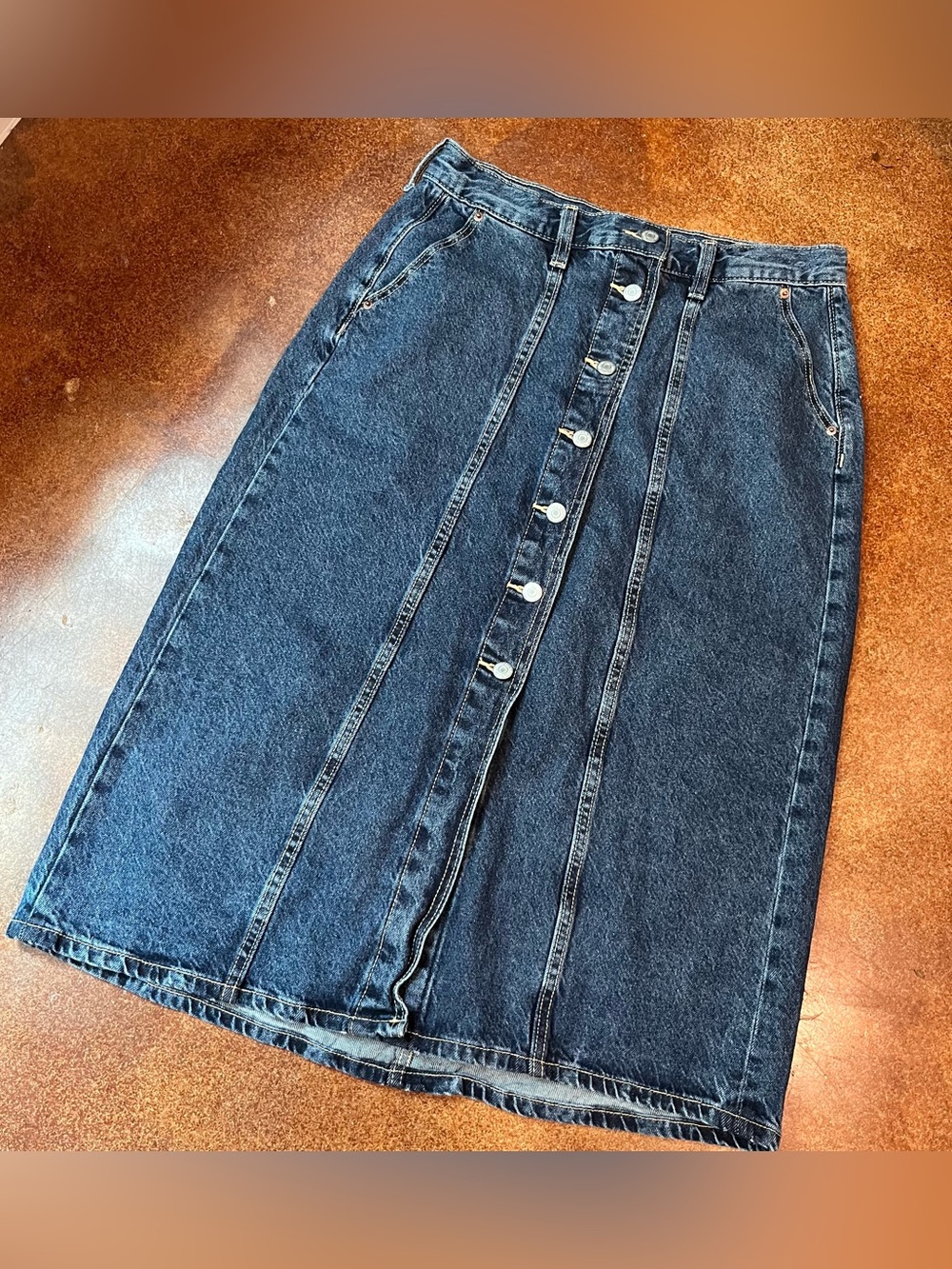 Old Navy 100% Cotton Dark Wash Button-Front Denim Midi skirt Sz 10